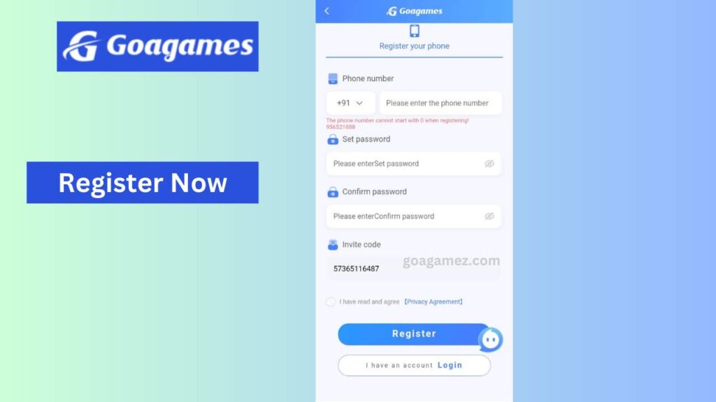 Register Goa Games Apk