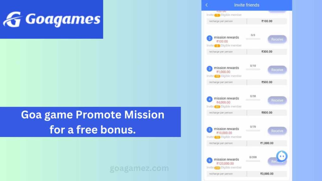 Goa game Promote Mission for a free bonus.